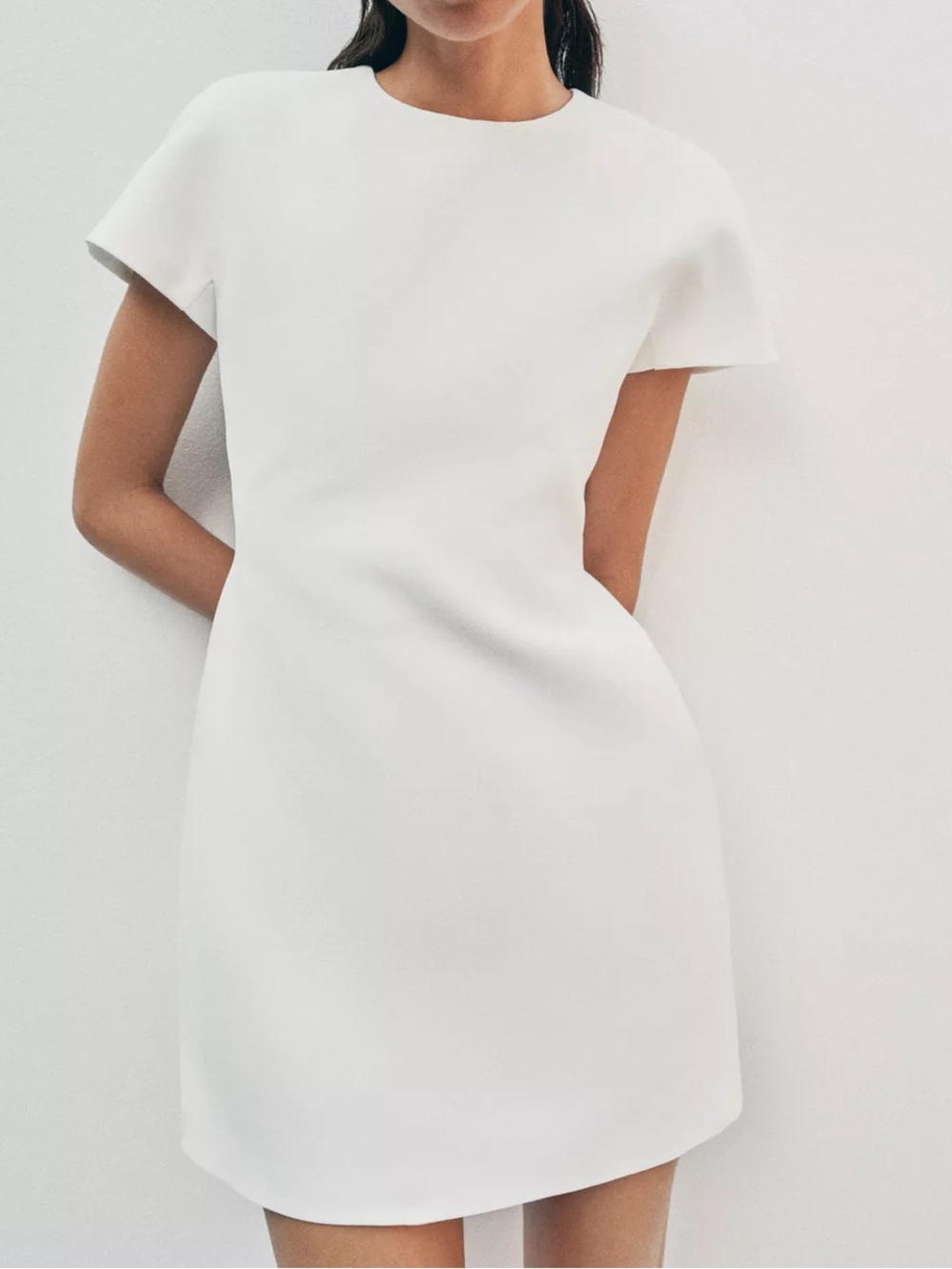 Zara White Short-Sleeve Mini Dress in Oyster White
